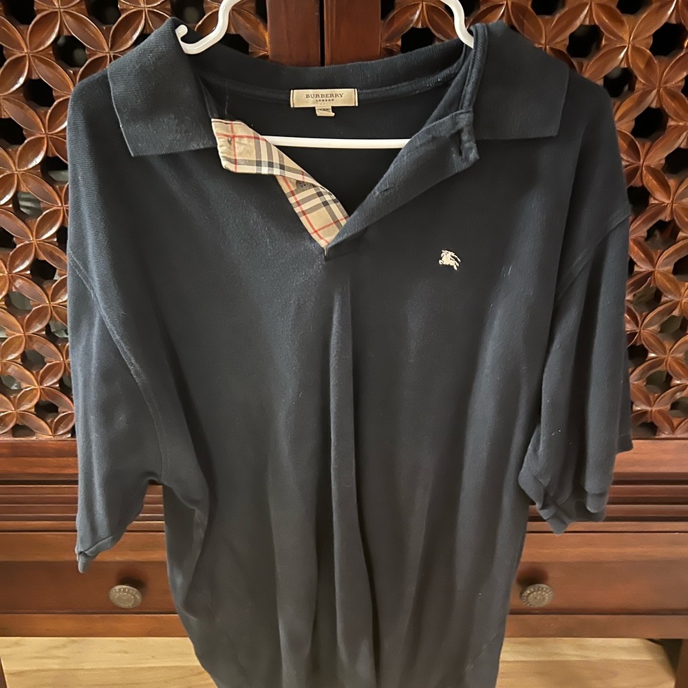 Burberry Men's Dark Polo with Check Accent